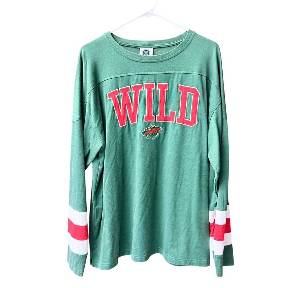 NHL Minnesota Wild Shirt Mens Large Green Long Sleeve Jersey Style Tee Hockey
